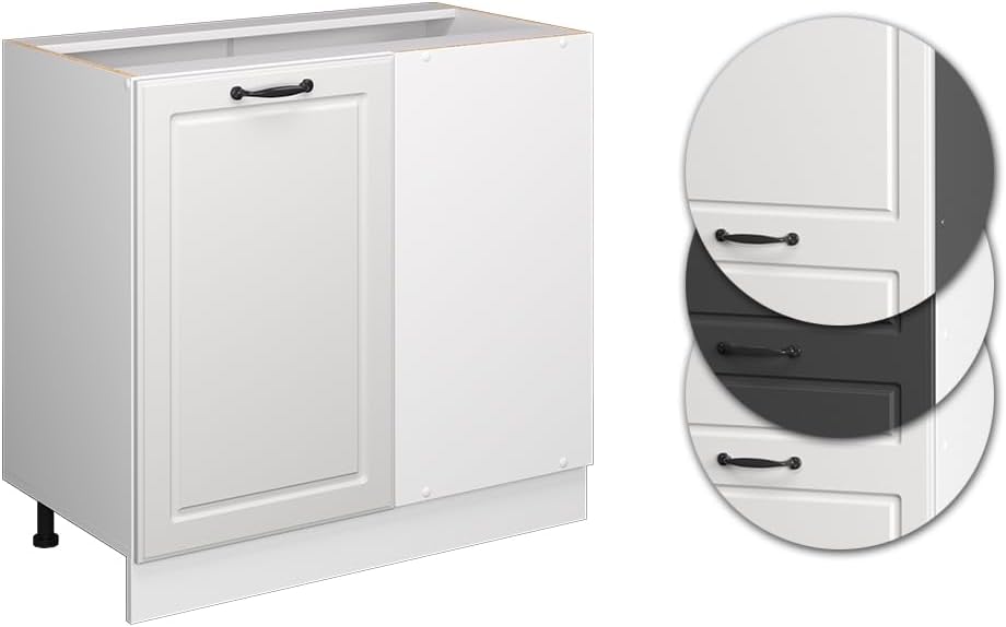 Vicco Eckunterschrank R-Line, Weiss Landhaus/Weiss, 86 cm ohne Arbeitsplatte Weiss Landhaus Eckschra