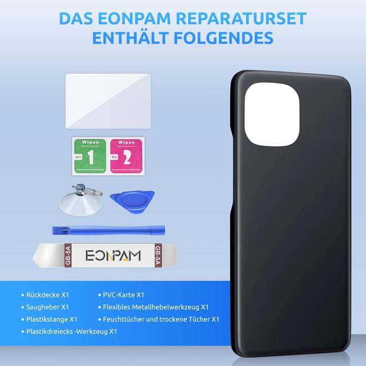 Eonpam Akkudeckel für Xiaomi Mi 11 Rückseite Glas Original Backcover Back Glas Ersatz mit Reparaturs