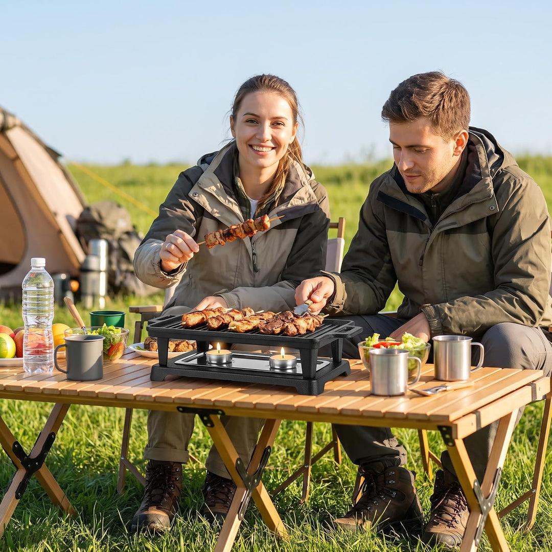 BBQ Warmhaltebehälter Grillgut, Abnehmbarem Grillrost, für Teelicht &amp; Grillpaste – Camping &amp; Zuhause