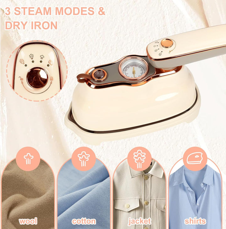 Tragbares Dampfglätter, 1200W Handheld Bügeleisen mit 200 ml Wassertank & Klappbarem Griff, 15 Sekun