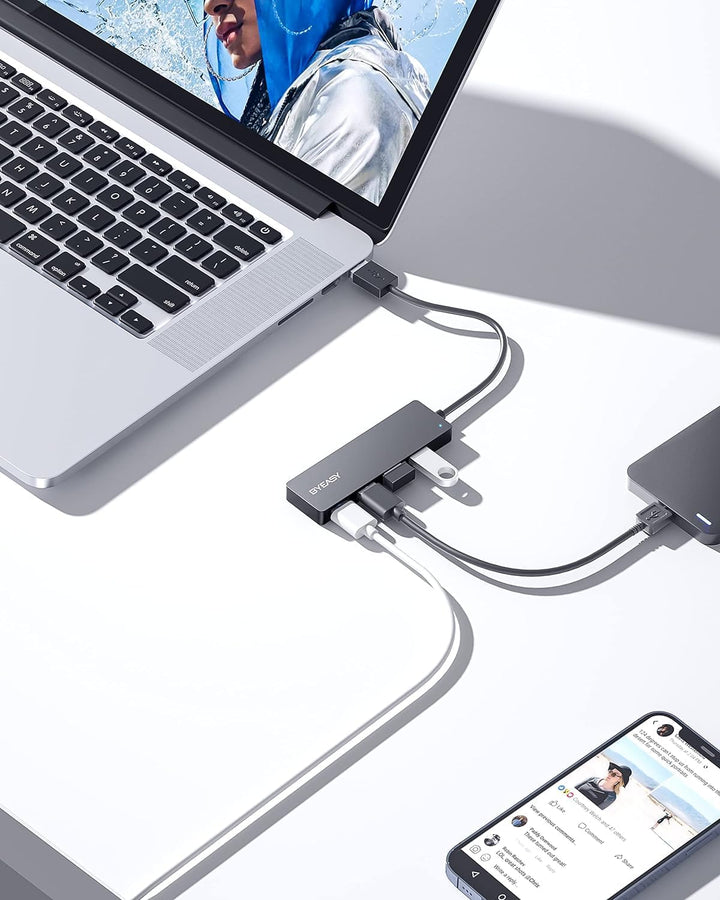 BYEASY USB Hub 3.0, Ultra Slim Multiport Hub 4 Ports USB 3.0 Adapter für iMac Pro, MacBook Air, Mac