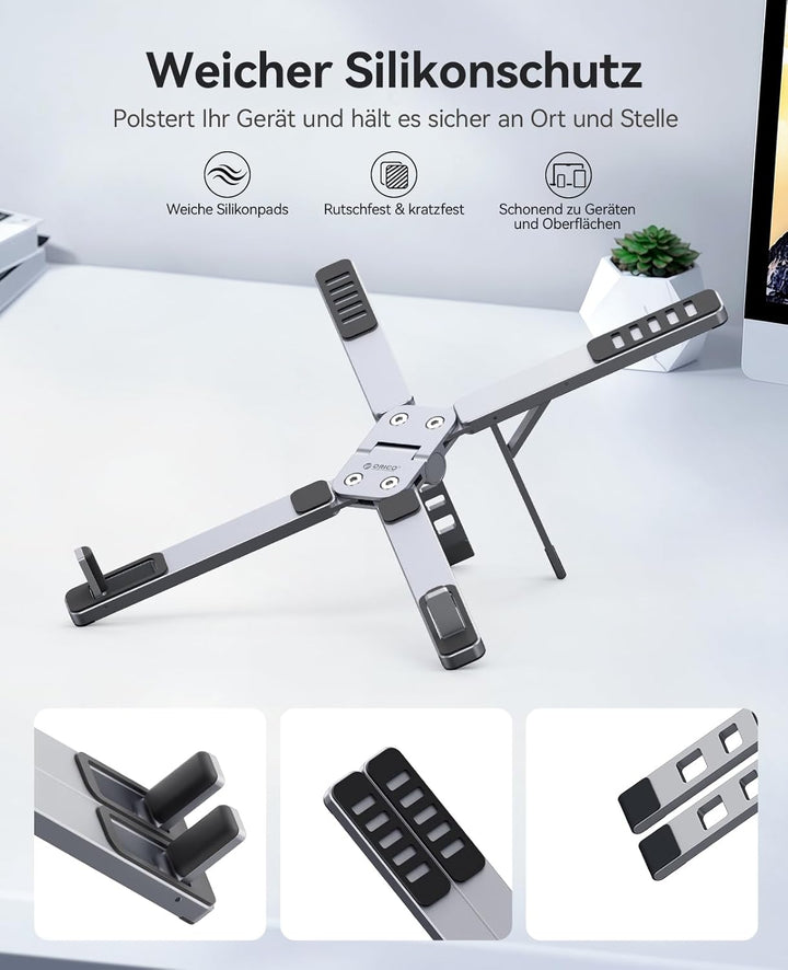 ORICO Tragbarer Laptop Ständer für Schreibtisch &amp; Reise, Faltbarer Aluminium 3-in-1 Halterung für La