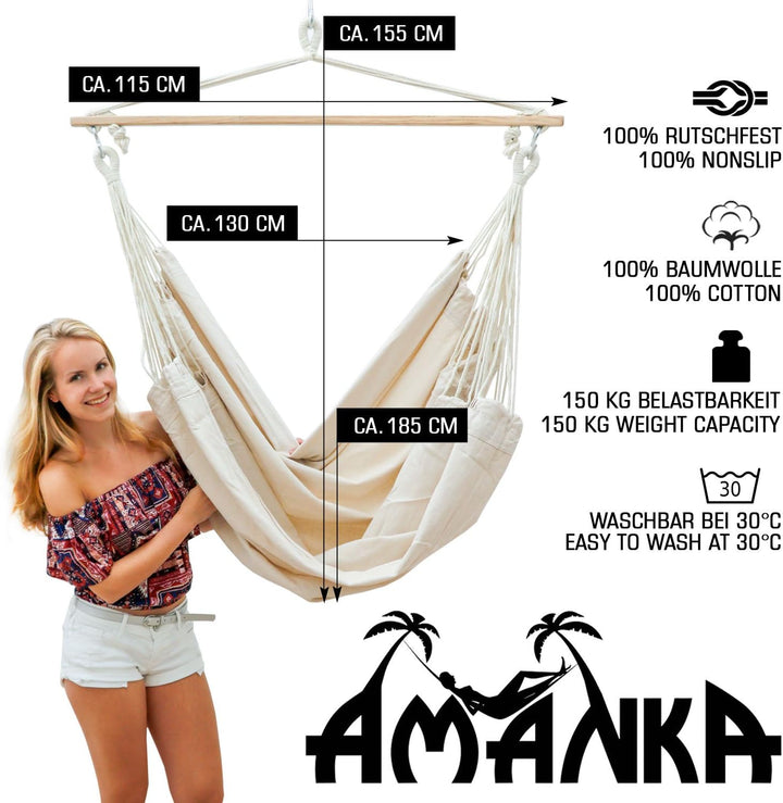 AMANKA Extra Sicher: XXL Hängesessel 185x130 cm - Bequemer Hängestuhl für Kinder und Erwachsene - In
