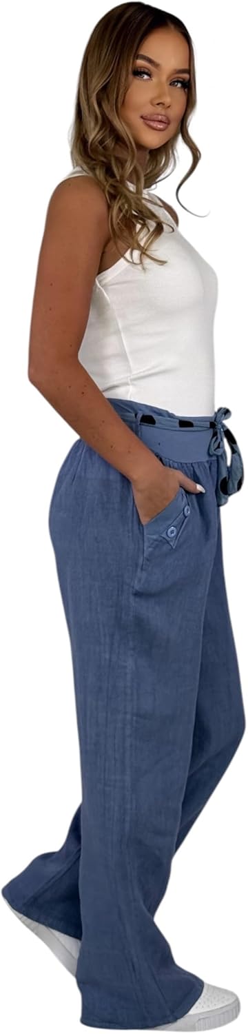 Mississhop Damen Leinenhose Freizeithose 100% Leinen Hose Elegante Stoffhose XXL Grau, XXL Grau