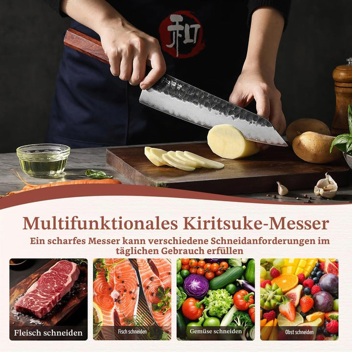 HEZHEN Kiritsuke Messer, Scharfes Kochmesser im Japanischen Stil Küchenmesser Profi, Handgeschmiedet