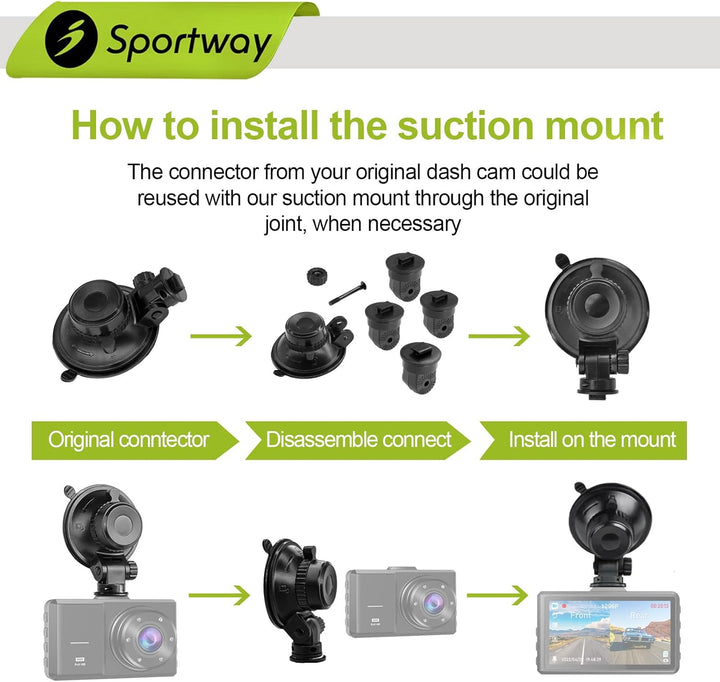 Sportway S504, Saugnapf Dash Cam Halterung (5. Generation) mit 4pcs 360 drehbare Gelenke für Apeman