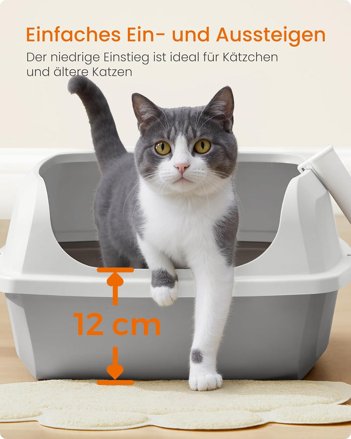 Feandrea Katzenklo mit hohen Seitenwänden, XL, offene Katzentoilette, mit Schaufel, für Kätzchen und