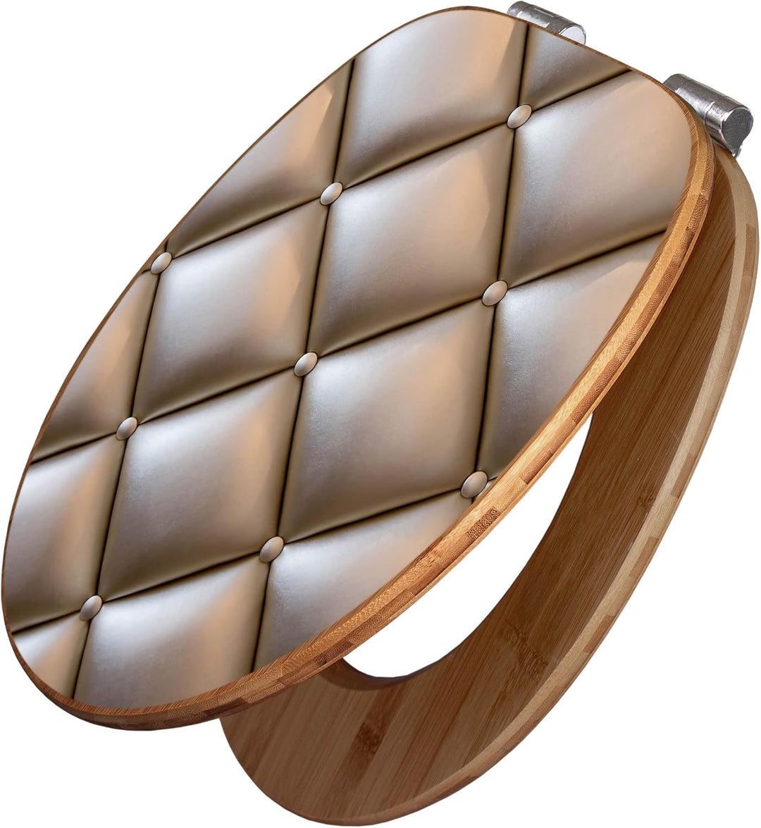 banjado® Design WC Sitz Bambus Absenkautomatik mit Motiv Polster Bronze/Toilettendeckel mit Absenkau