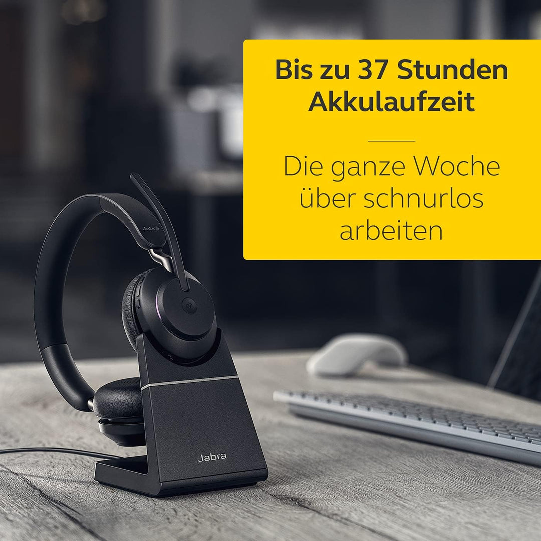 Jabra Evolve2 65 Wireless PC Headset with Charging Stand – Noise Cancelling Microsoft Teams Certifie