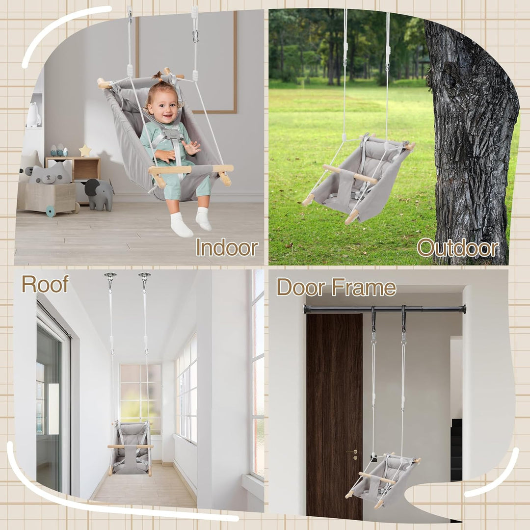 REDCAMP 3-in-1 Babyschaukel mit 5-Punkt-Gurt | Atmungsaktive Baumwolle & Holz | Indoor/Outdoor für H