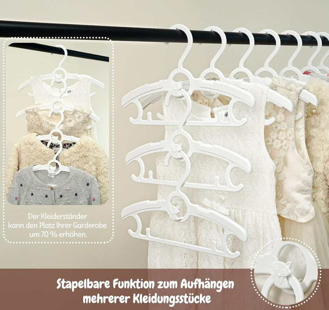 24 Stück Babykleiderbügel Platzsparend, Mitwachsende KinderKleiderbügel Verstellbare 27.5-37cm mit S