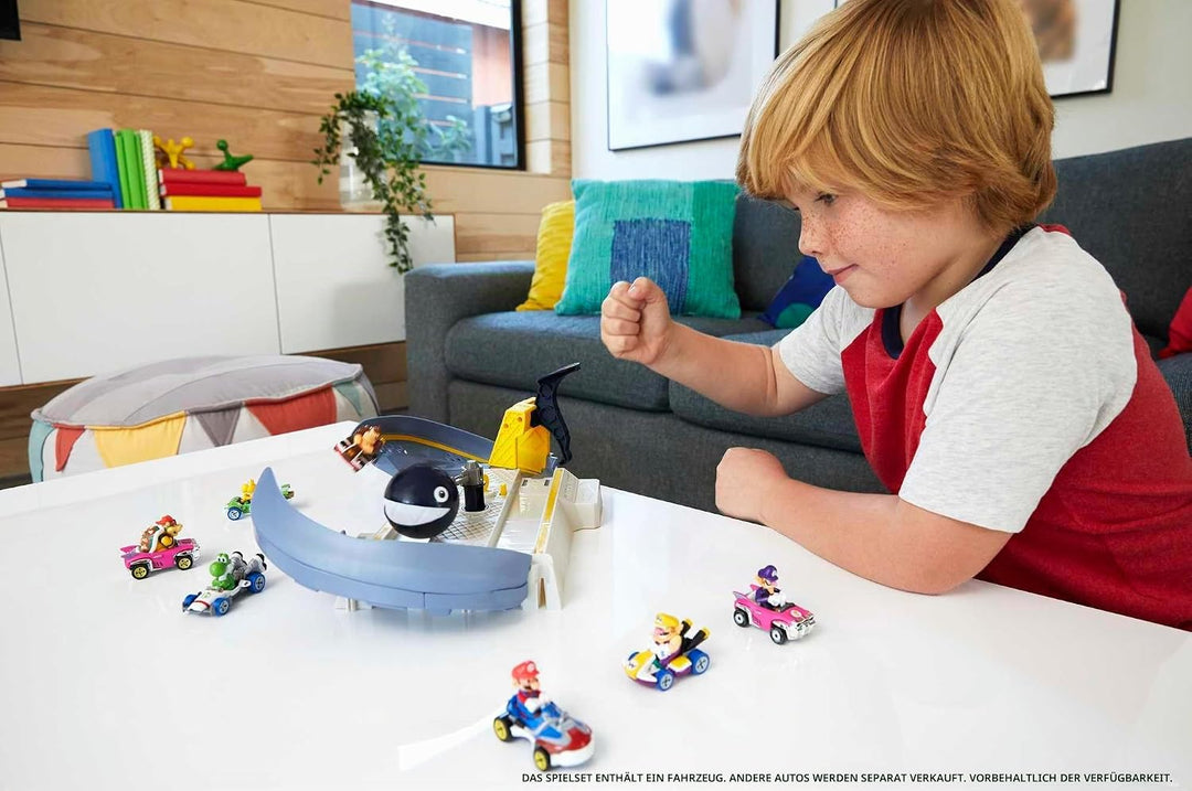 Hot Wheels Mario Kart Kettenhunde Trackset Rennbahn, Inkl. EIN Donkey Kong