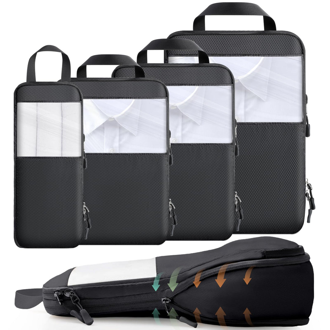 Cozary Koffer Organizer Packing Cubes Compression 4 Stück - Packwürfel mit hohem Fassungsvermögen, T
