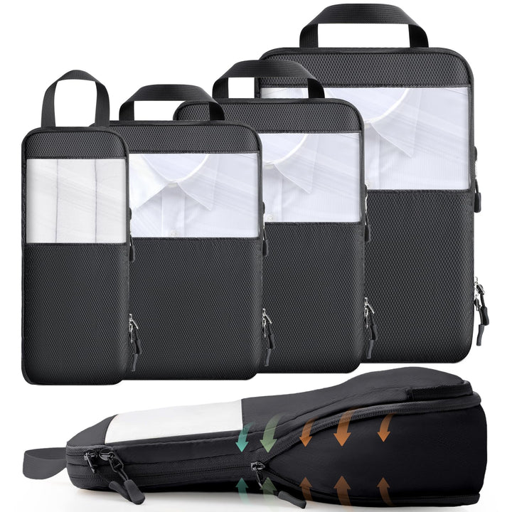 Cozary Koffer Organizer Packing Cubes Compression 4 Stück - Packwürfel mit hohem Fassungsvermögen, T