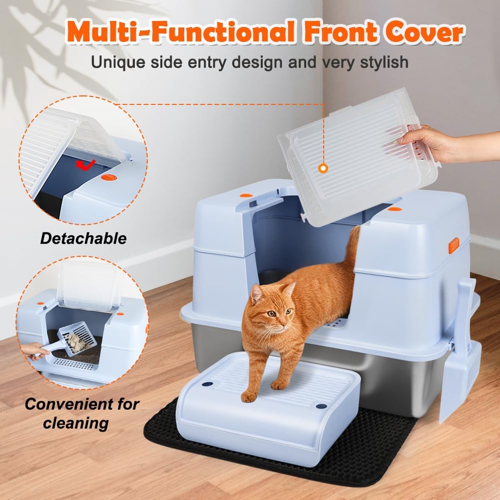 Vivifying Katzenklo Edelstahl mit Deckel, XL Leicht zu Reinigen und Geruchsresistent Katzentoilette