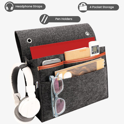 Belle Vous 2er Pack Bettasche zum Einhängen aus Filz - Bett Organizer Tasche mit 4 Fächern - Aufbewa