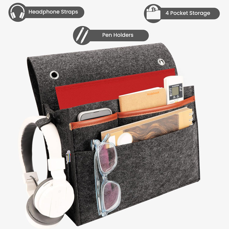 Belle Vous 2er Pack Bettasche zum Einhängen aus Filz - Bett Organizer Tasche mit 4 Fächern - Aufbewa