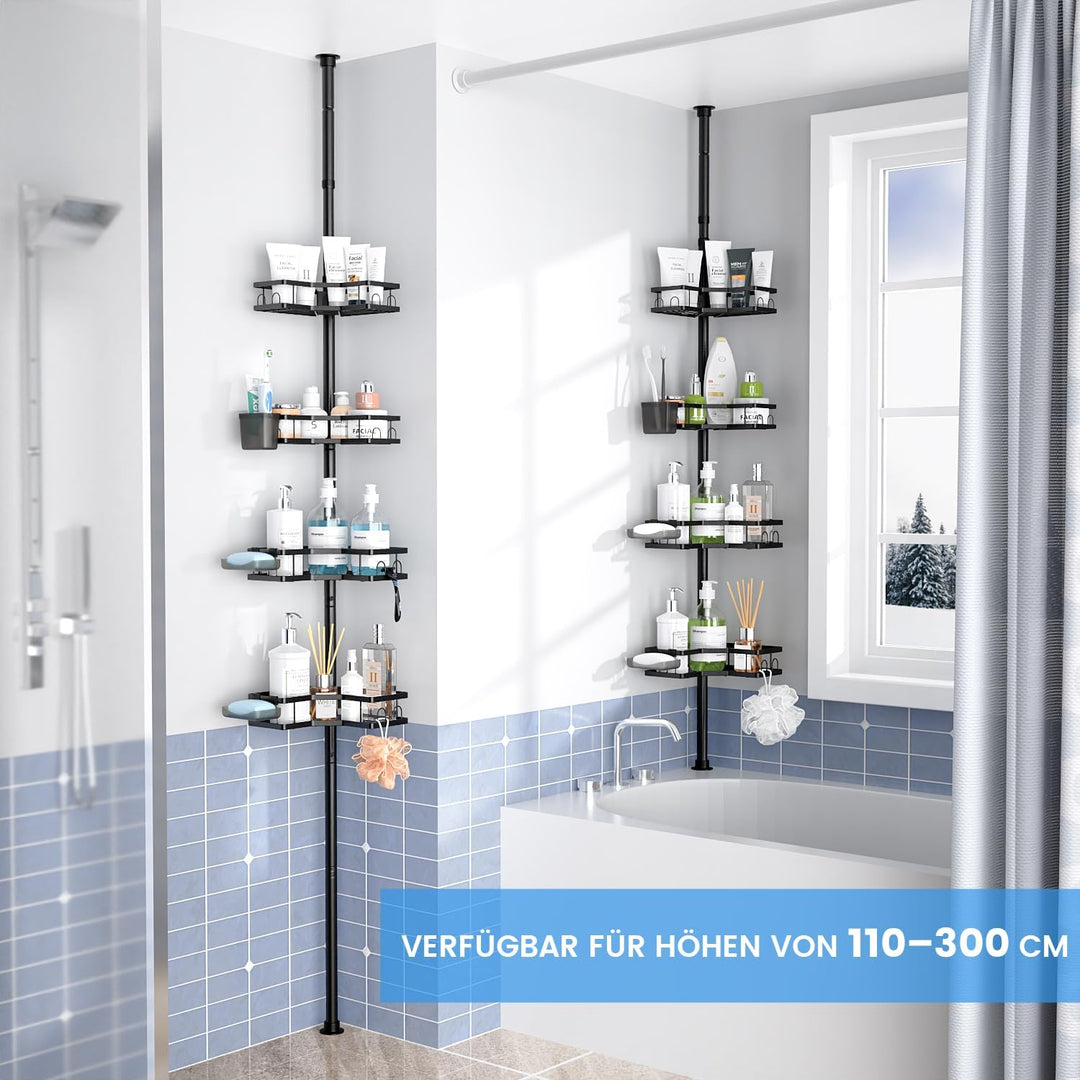 FINIBO Teleskop Duschregal Ohne Bohren, Teleskopregal Bad Duschablage mit 4 Dusche Eckregal, 43.5-12