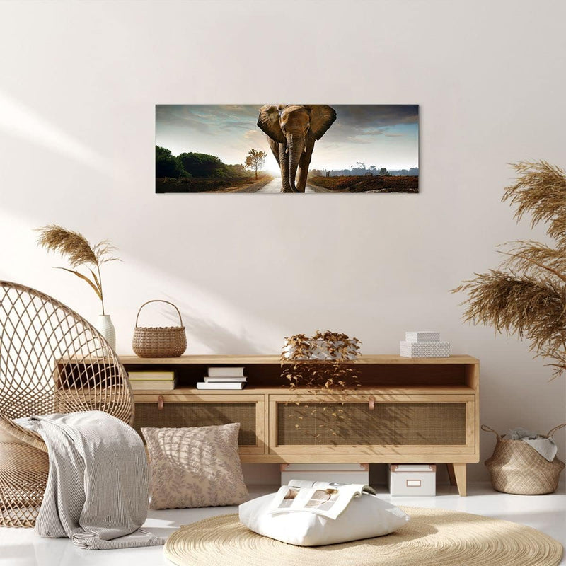 Panorama Bilder auf Leinwand Elefant Strasse Landschaft Leinwandbild 90x30cm Wandbilder Dekoration W