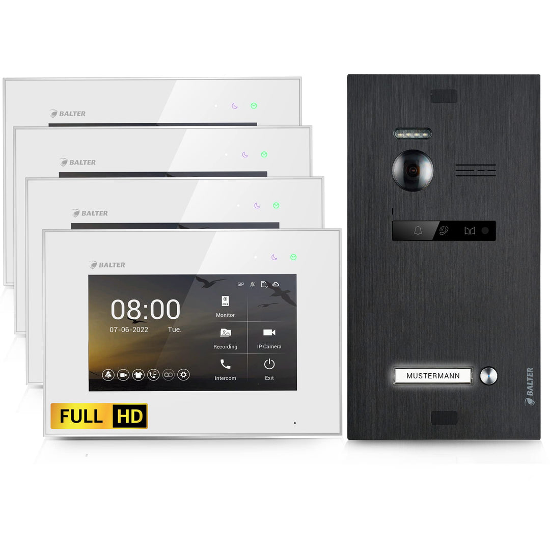 Balter EVO-HD Video Türsprechanlage, Video Türklingel, 1 Familienhaus Klingel, 4X 7 Zoll HD-Monitore