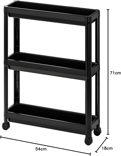 IKEA Rollwagen, 54 x 18 x 71 cm, schwarz – Metall, 6,0 kg Maximalgewicht, Stufenregal, inklusive Pfl