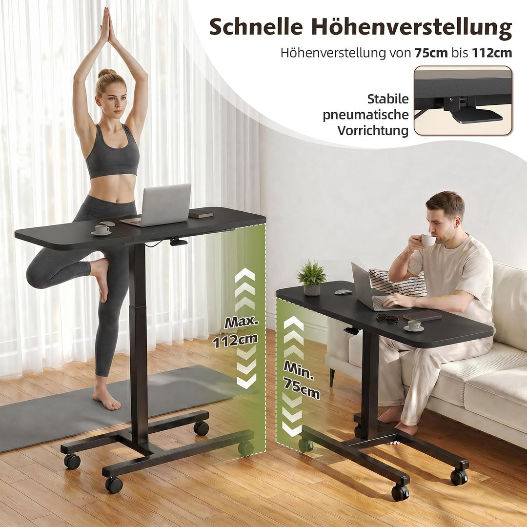 Höhenverstellbarer Schreibtisch 100cm Grosser Platte, Rollen mit Feststellbremsen, Gasdruckfeder, st