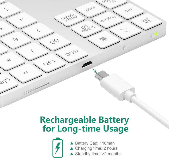 Cateck Bluetooth Ziffernblock 34 Tasten Nummernblock NumPad kabellose Nummer Tastatur wiederaufladba
