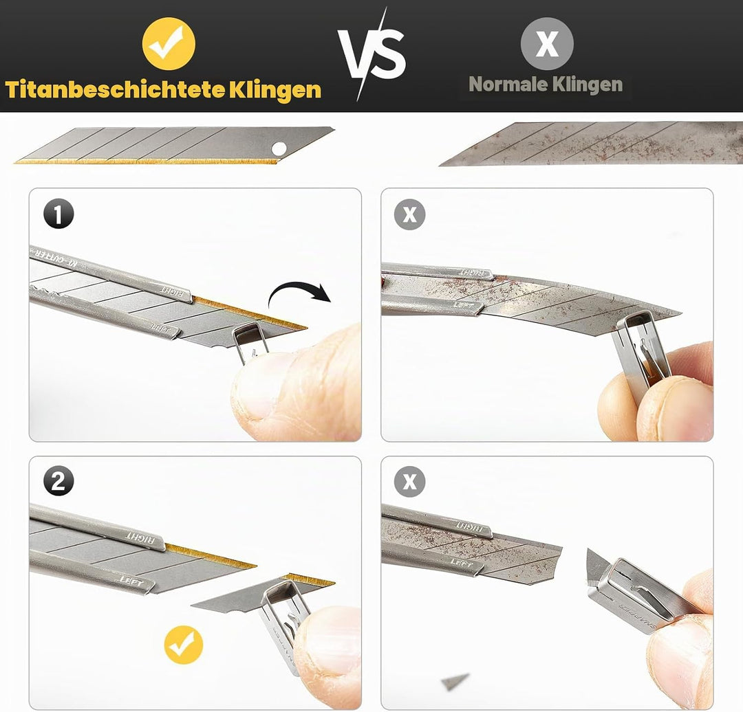 EHDIS 100 Stück Cuttermesser Klingen mit Titan-Schneide, 9mm, Ersatzklingen Cuttermesser, Abbrechkli