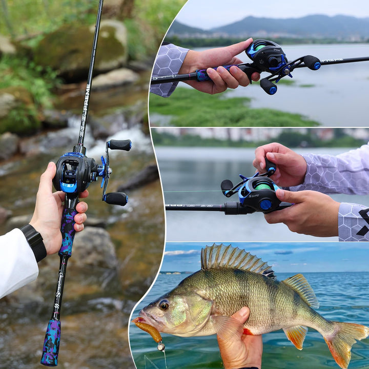 Sougayilang MX-2 Wurfangelrute und Baitcastrolle Combo, 1,8m/2,1m Baitcaster Combo - Raubfisch-Angel