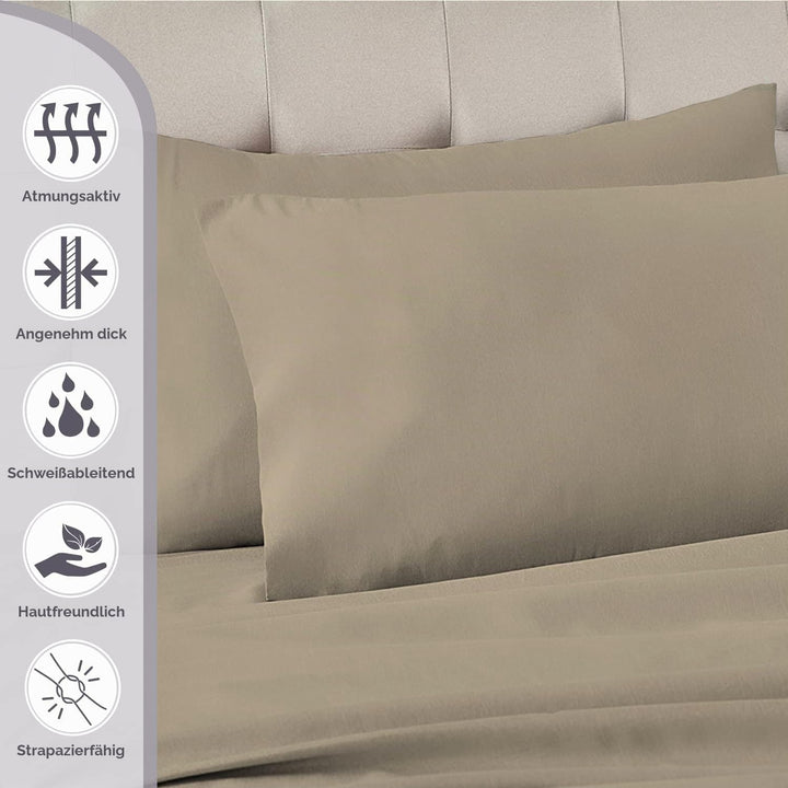 Pizuna Luxuriöser Soft-Satin 2er Pack Kissenbezug 40x80 cm Einfach Taupe, 800 Fadenzahl Baumwolle Qu