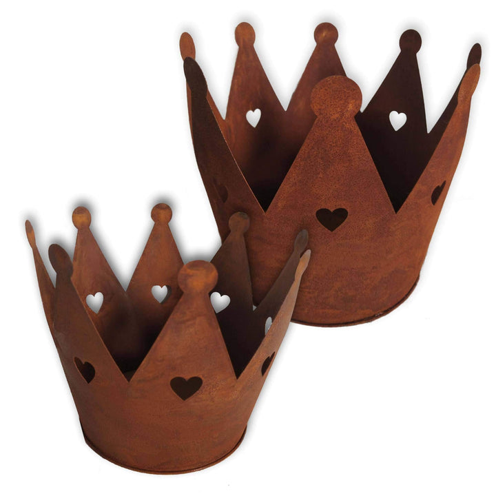 UNUS Krone Rost mit Herzen, Gartendeko Rostoptik, Edelrostrost Deko für Garten, Terrasse Balkon Blum