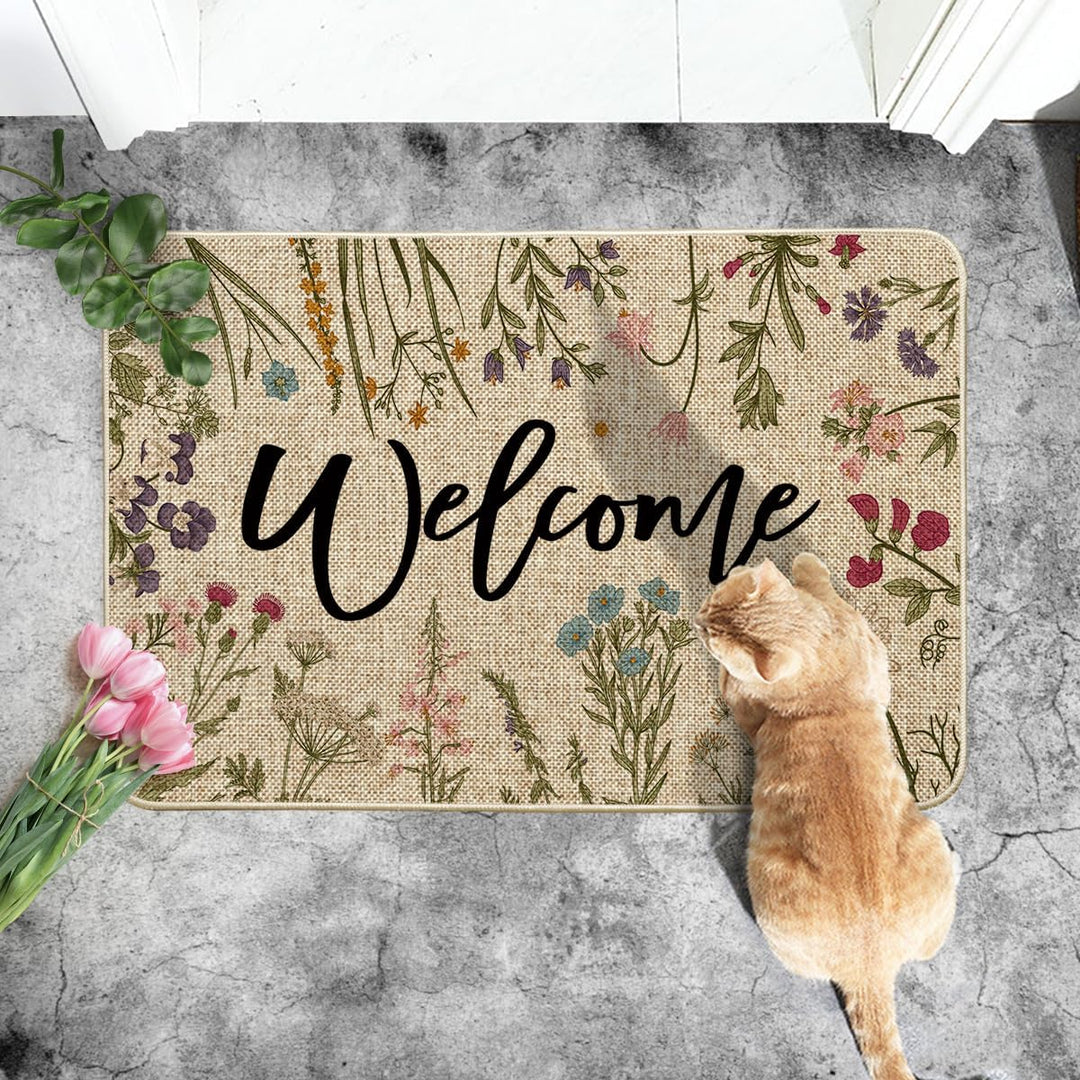 Artoid Mode Welcome Antike Kräuter Wilde Blumen Frühling Fussmatte, Hause Dekoration Küche Teppich B