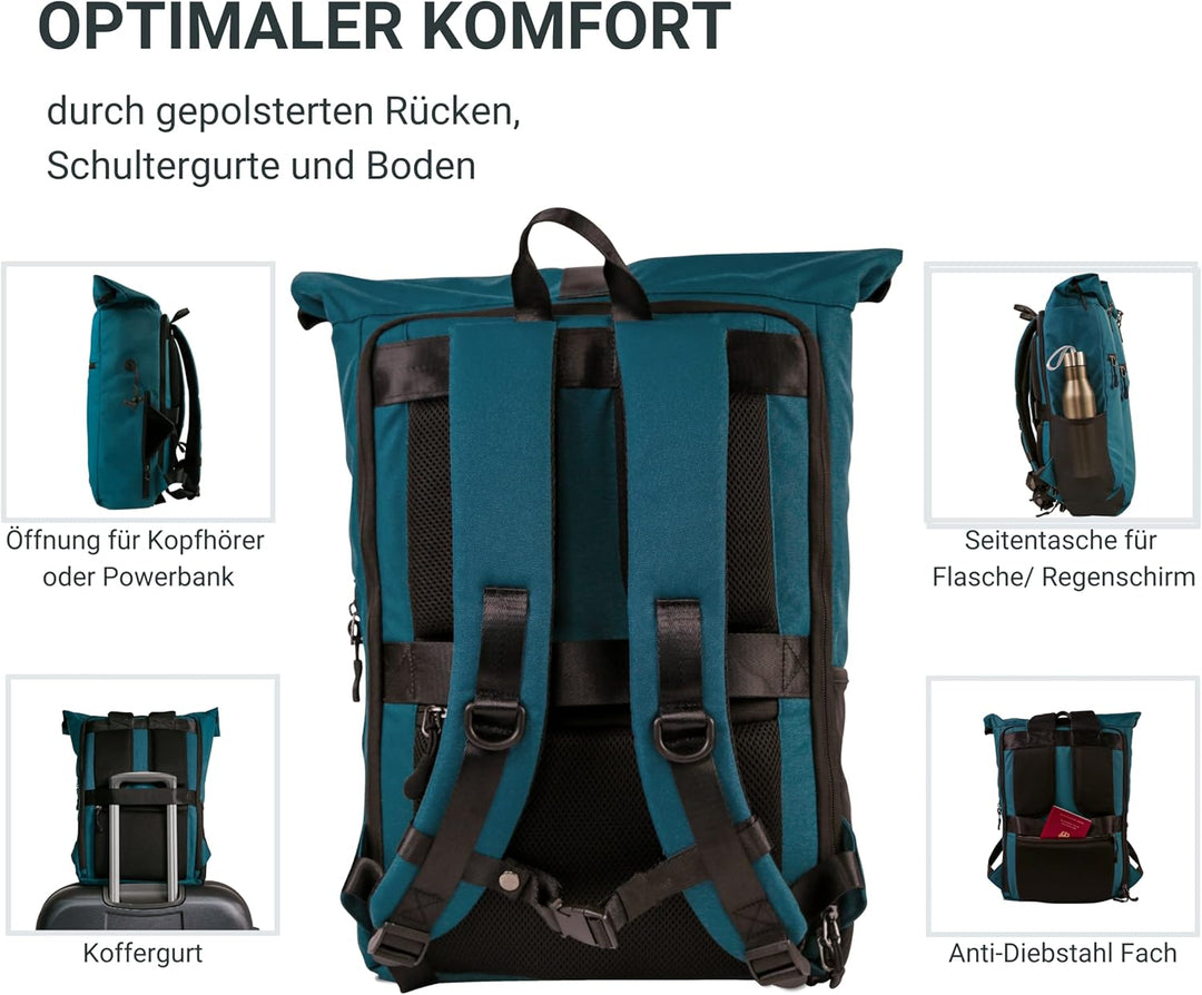 FUCHS & REBELL® Rolltop Rucksack PIET - Durchdacht & Nachhaltig - mit Laptopfach & Anti Diebstahl Ta