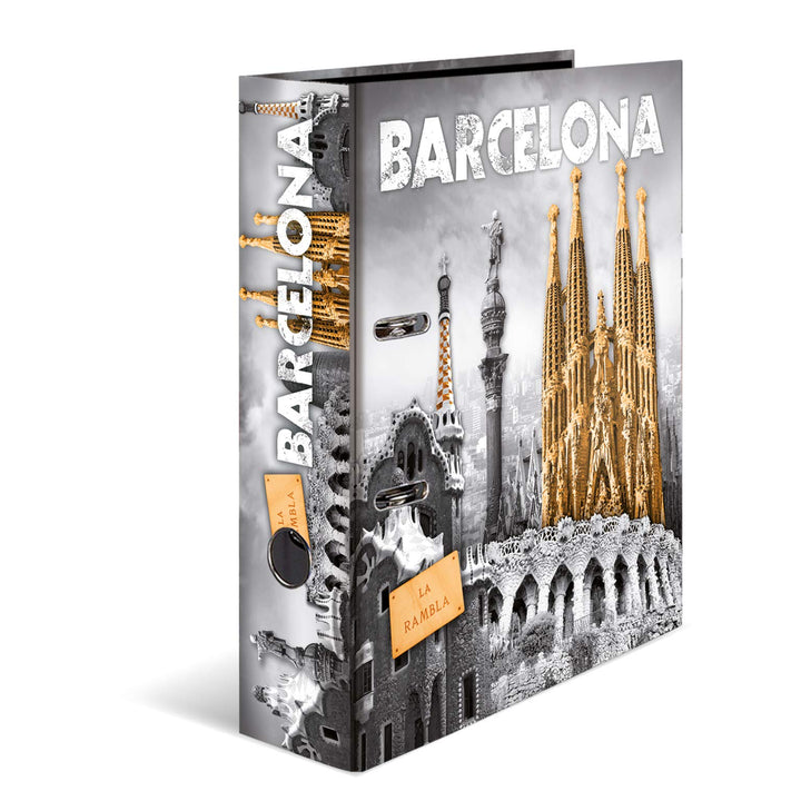 HERMA 7177 Ordner A4 Städte Barcelona, 10 Stück, 7 cm breit, Motiv Aktenordner aus Pappe mit Innendr