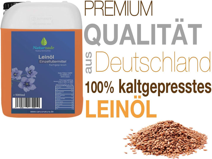 Naturzade Leinöl 10 Liter Premium Qualität 100% rein, kaltgepresst für Pferde & Hunde