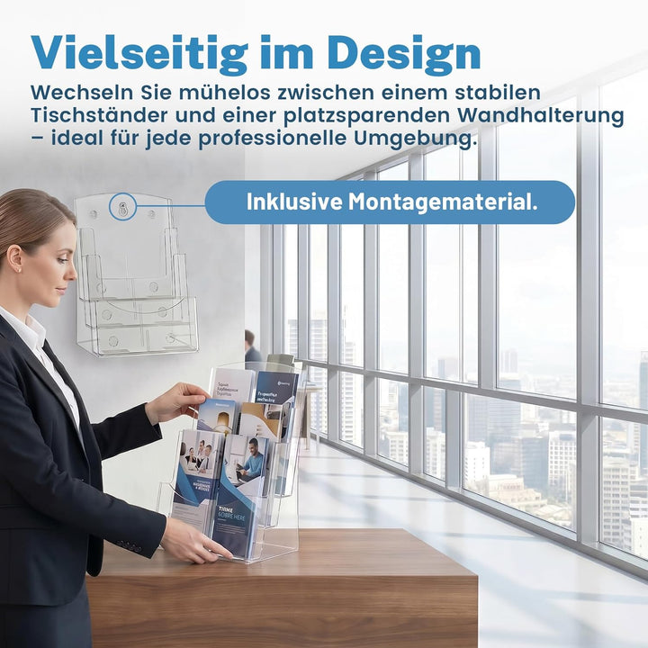 Viymgit Prospekthalter A4, 3 Etagen Transparenter Acryl DIN A4 Prospektständer, Broschürenhalter im