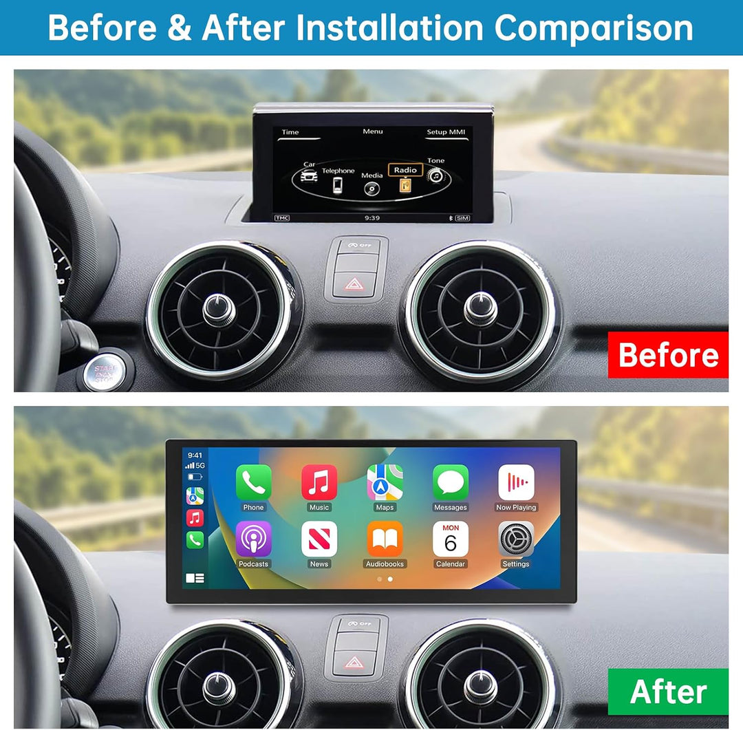 Autoradio 10,25 Zoll Touchscreen mit kabellosem Carplay &amp; Android Auto für 2012–2018 Audi A1 mit 3G