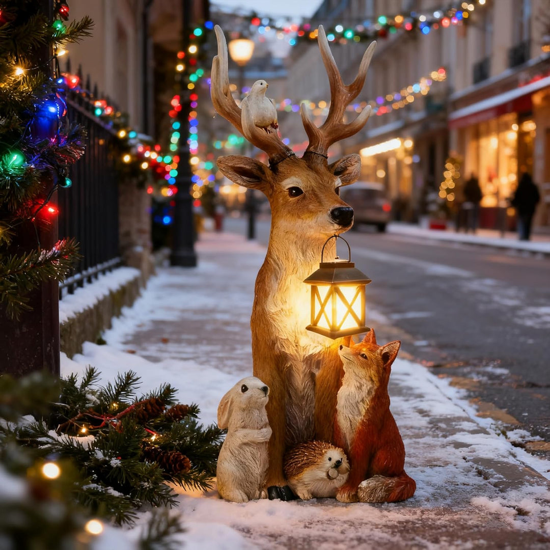 YeahBoom Weihnachtsdeko Hirsch Mit LED Laterne,Weihnachtsdeko Aussen Figuren,Gartenfigur REH,Gartend