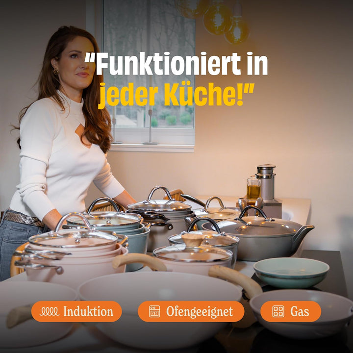 Cook & Pan - Go Blue Topfset und Pfannenset 9-teilig-Induktionsgeeignet-PFAS frei Keramik-Beschichtu