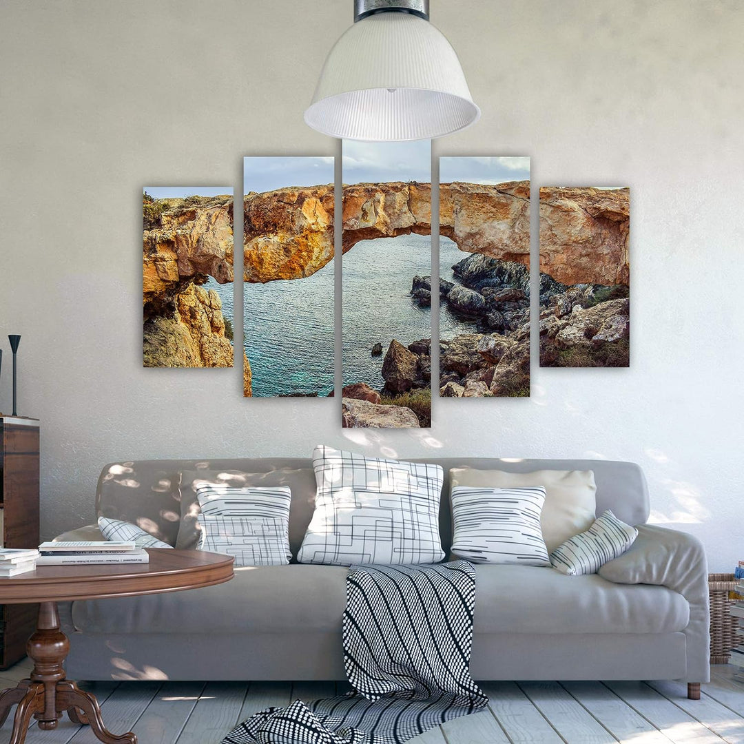 Wandbild XXL 5 Teilig Natur Leinwandbild Fels See Himmel Landschaft orange 300x140 cm Leinwandbild 3