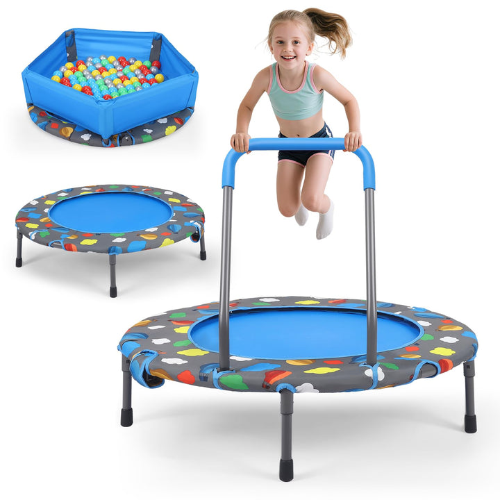 Trampolin für Kinder, 3-in-1-Falttrampolin, Kleinkindtrampolin für drinnen und draussen mit Lenker,