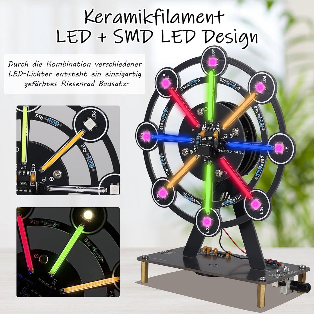 DIY Riesenrad Löt Bausatz mit Bunte LED Leuchten, Rotierendes Riesenrad mit Musik, Lötprojekt Licht