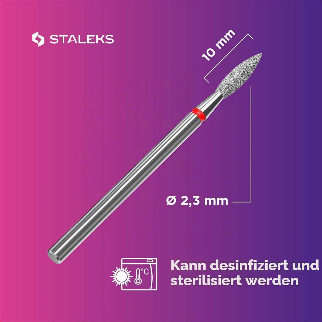 Staleks Pro - Diamant bit - flamme (roter ring) I aufsatz für nagelfräzer I bits für apparative mani