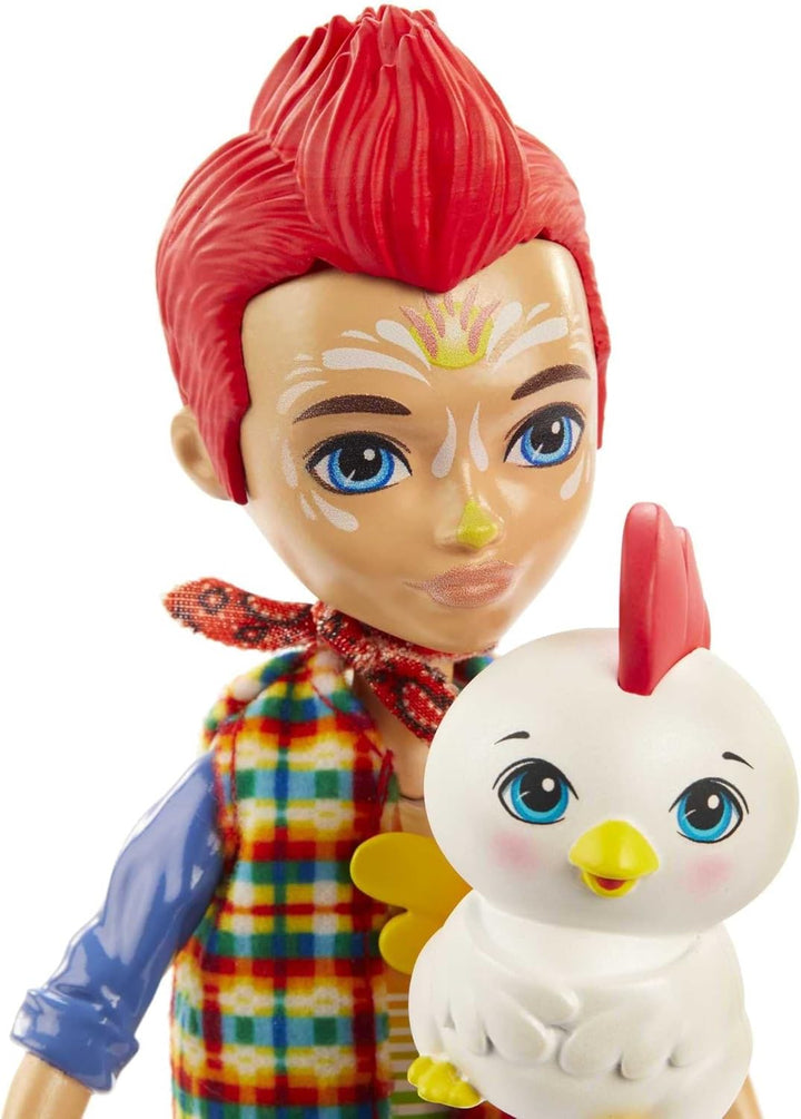 Enchantimals GJX39 -Redward Rooster Puppe & Cluck Tierfreund-Figur, ca. 15 cm grosse Puppe mit Banda