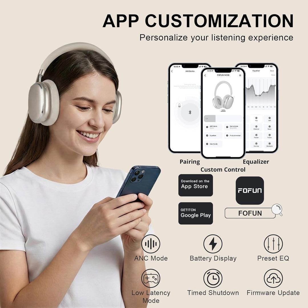 NC95 Hybrid Noise Cancelling Kopfhörer mit Drehknopf,Over-Ear Kopfhörer Kabellos Bluetooth,Transpare