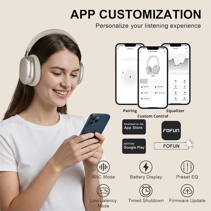 NC95 Hybrid Noise Cancelling Kopfhörer mit Drehknopf,Over-Ear Kopfhörer Kabellos Bluetooth,Transpare