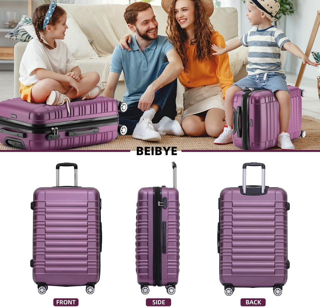 BEIBYE 2088 Zwillingsrollen Reisekoffer Koffer Trolleys Hartschale M-L-XL-Set (Violett, M) Violett M