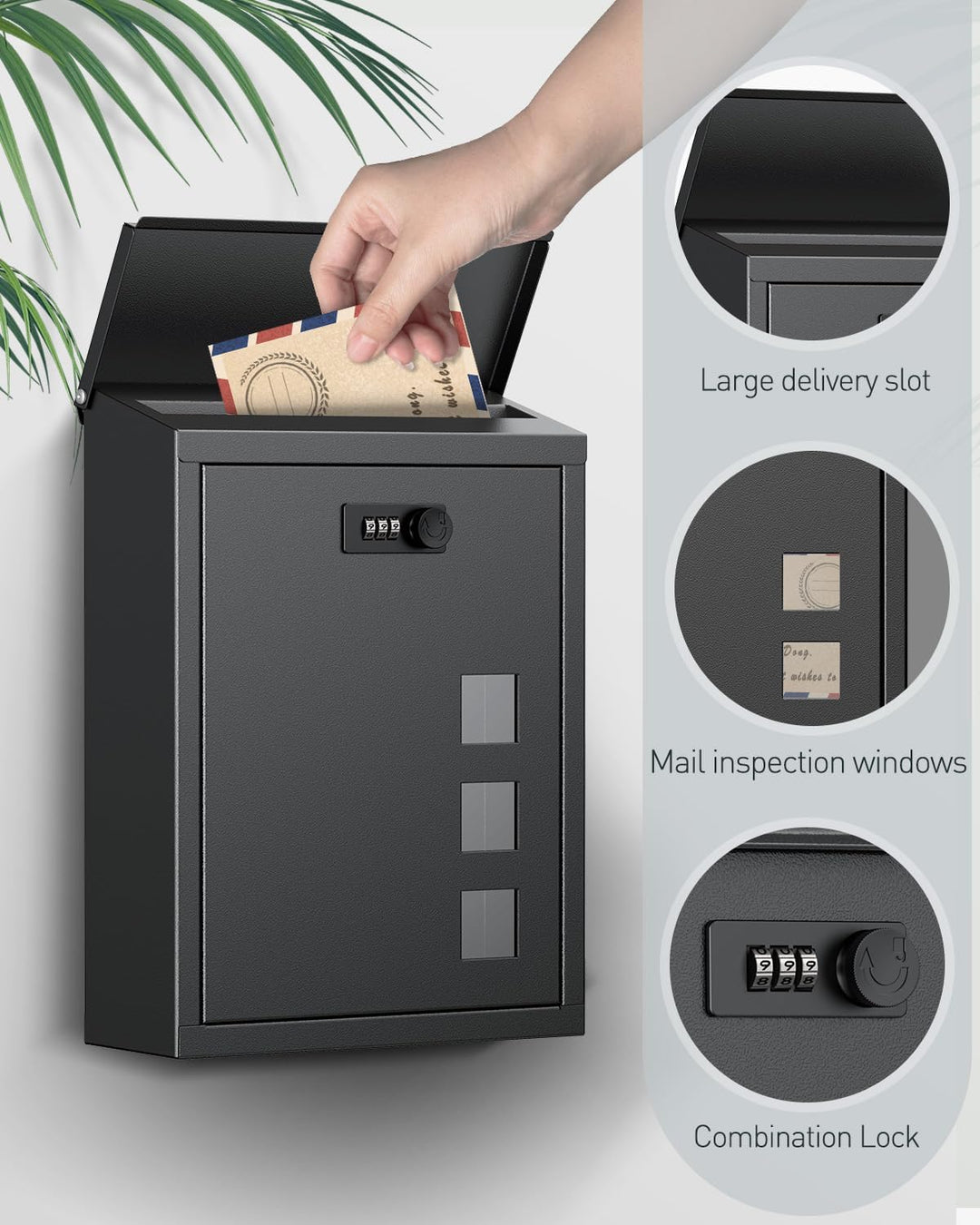 Uniclife Grosse Briefkasten, Wandbriefkästen für den Aussenbereich, Briefkästen mit Zahlenschloss, S