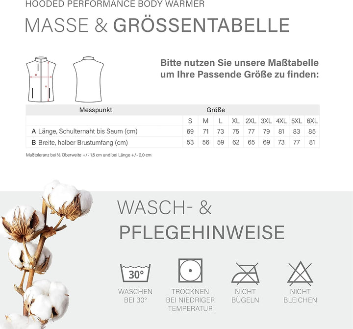 HRM Herren Hooded Performance Body Warmer I Fair Trade Outdoor Weste, 100 g/m² I Aus 100% leichtem &