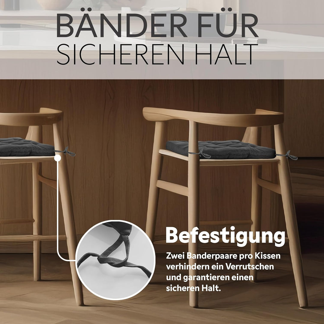 Brandsseller 2er Set Stuhlkissen 40x40x5 cm Sitzkissen Polster Stuhlauflage mit Haltebändern Dekokis